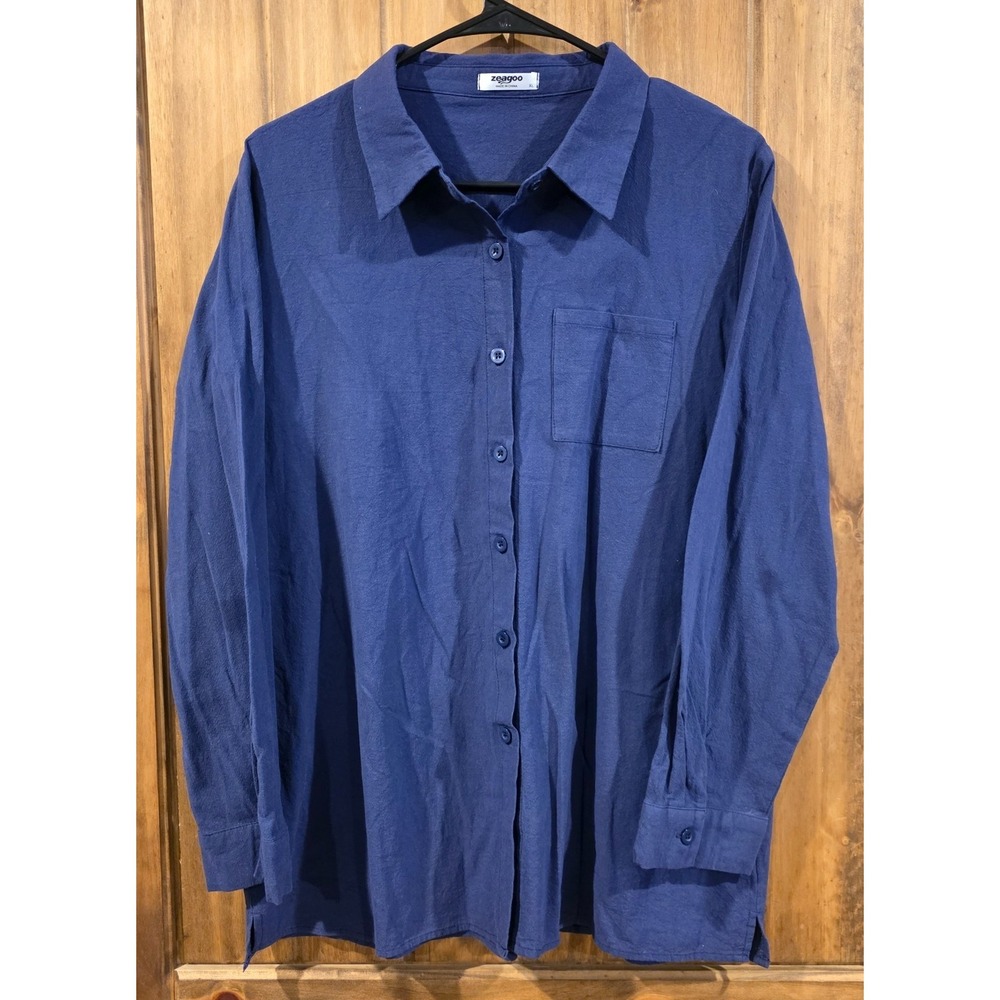 Zeagoo Button-Up Shirt Womens Size XL Blue Spread Collar Long Sleeve